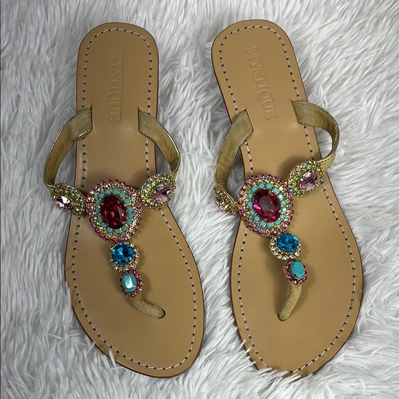 MYSTIQUE BEJEWELED WEDGE SANDALS - Picture 6 of 8